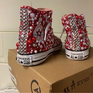 Converse Red and White Crystal Embellished Sneakers